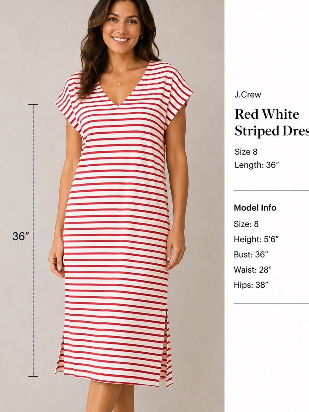 J. Crew Red White Striped Dress large casual summer d1